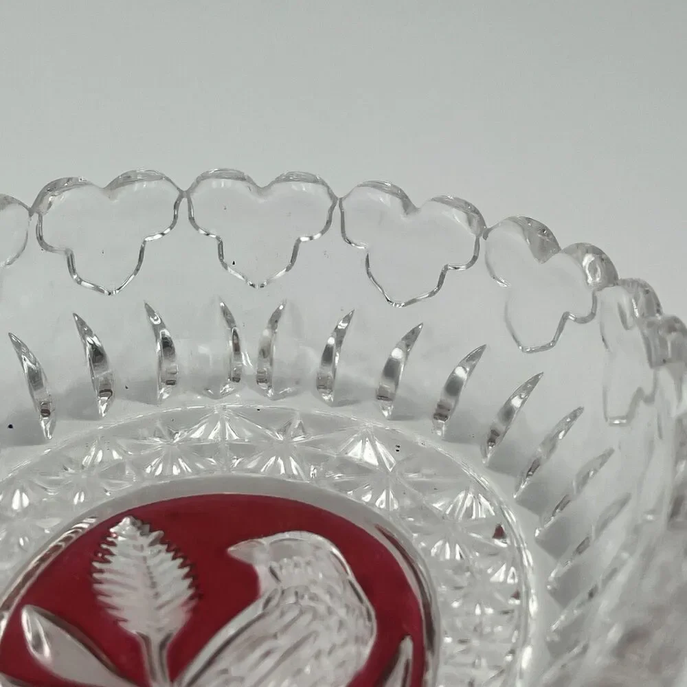 Rare Vintage Hofbauer Ruby‎ Crystal Heart Bird Dish